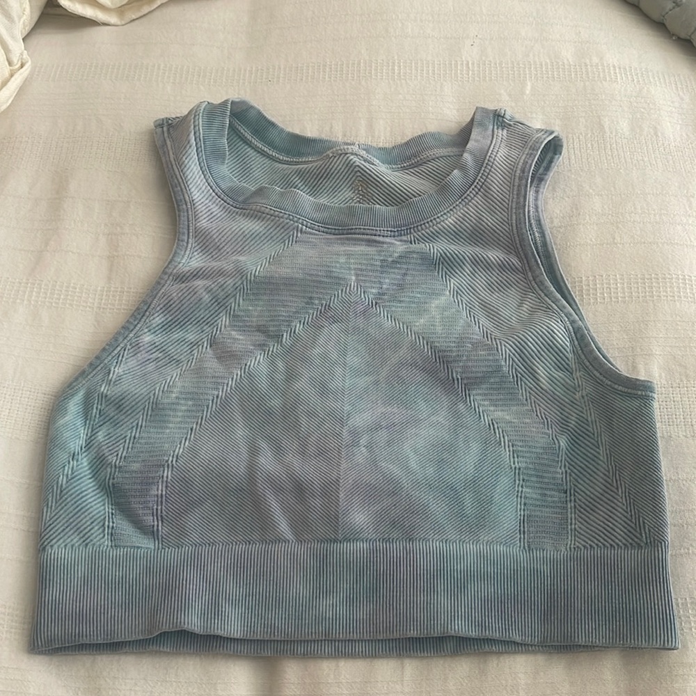 SoulCycle x NUX cropped workout top blue tie dye